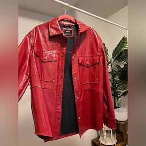 Bershka Red Patent Button Up Rain Jacket
